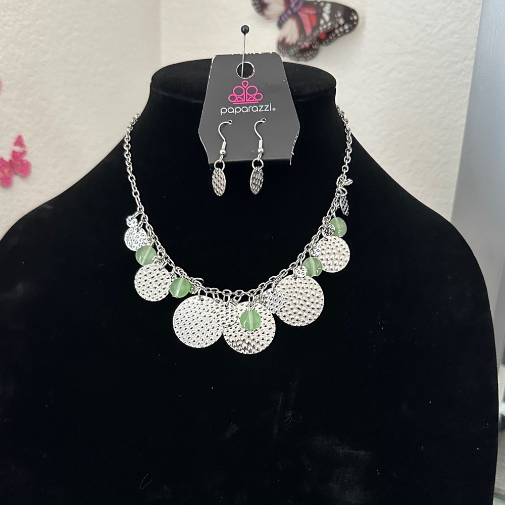 Paparazzi Silver Necklace with Green Accents